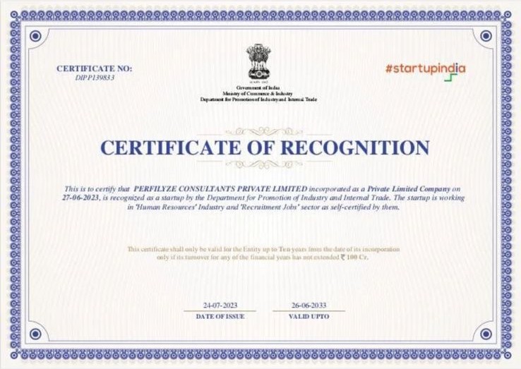 Startup India Certificate of Recognition